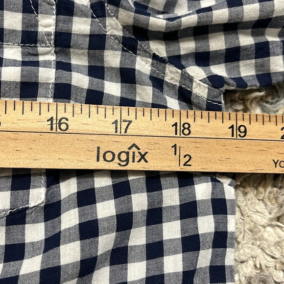 Old Navy The Classic Short Navy Blue Gingham Check Cotton Button Down Small - Picture 6 of 7